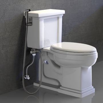 Boyel Living Single-Handle Bidet Faucet with Sprayer Holder, Solid Brass T-Valve Adapter and Flexible Bidet Hose in Gun Grey