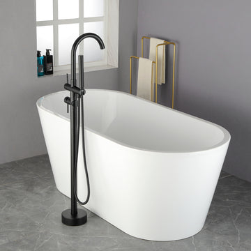 Boyel Living Freestanding Floor Mount 2-Handle Bath Tub Filler Faucet with Handheld Shower in Matte Black