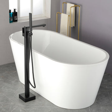 Boyel Living Freestanding Floor Mount Single Handle Bath Tub Filler Faucet with Handheld Shower in Matte Black