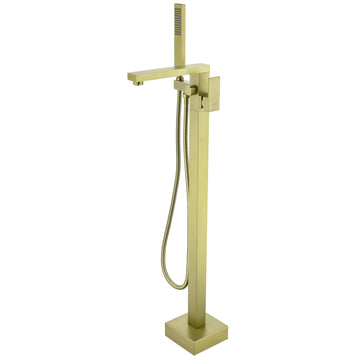 Boyel Living Freestanding Floor Mount Single Handle Bath Tub Filler Faucet with Handheld Shower in Brushed Gold