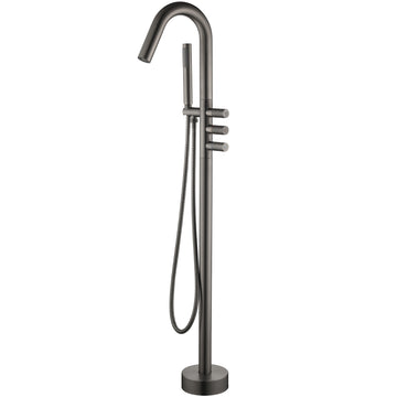 Boyel Living Freestanding Floor Mount 3-Handle Bath Tub Filler Faucet with Handheld Shower and Water Supply Lines in Gunmetal Gray