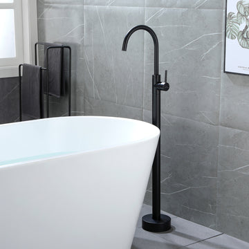 Boyel Living Freestanding Floor Mount Single Handle Bath Tub Filler Faucet with Water Supply Lines in Matte Black