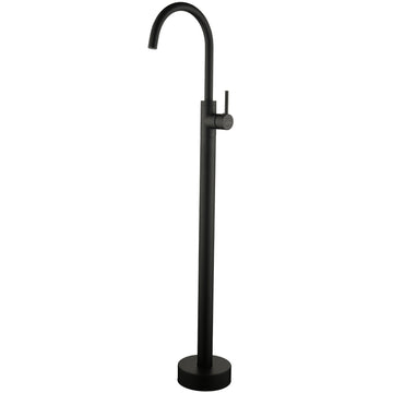 Boyel Living Freestanding Floor Mount Single Handle Bath Tub Filler Faucet with Water Supply Lines in Matte Black