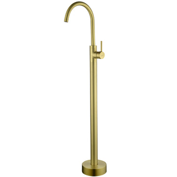 Boyel Living Freestanding Floor Mount Single Handle Bath Tub Filler Faucet with Water Supply Lines in Brushed Gold