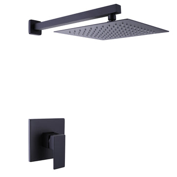 10 in. Square Wall Mounted Bathroom Shower Head System in Matte Black