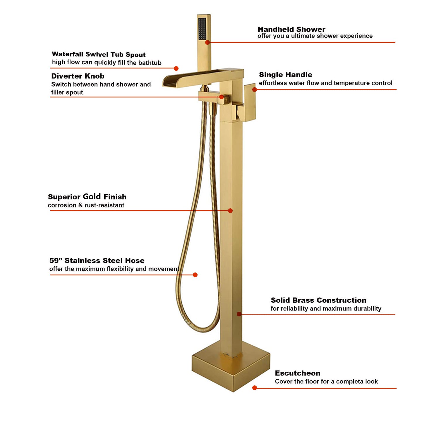 Solid Brass Construction Freestanding Tub Faucet