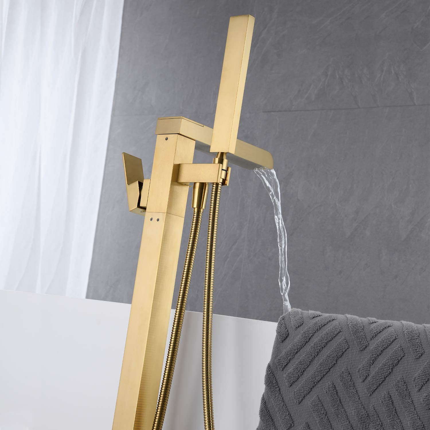 Tub Faucet with Handheld Shower in Brushed Gold