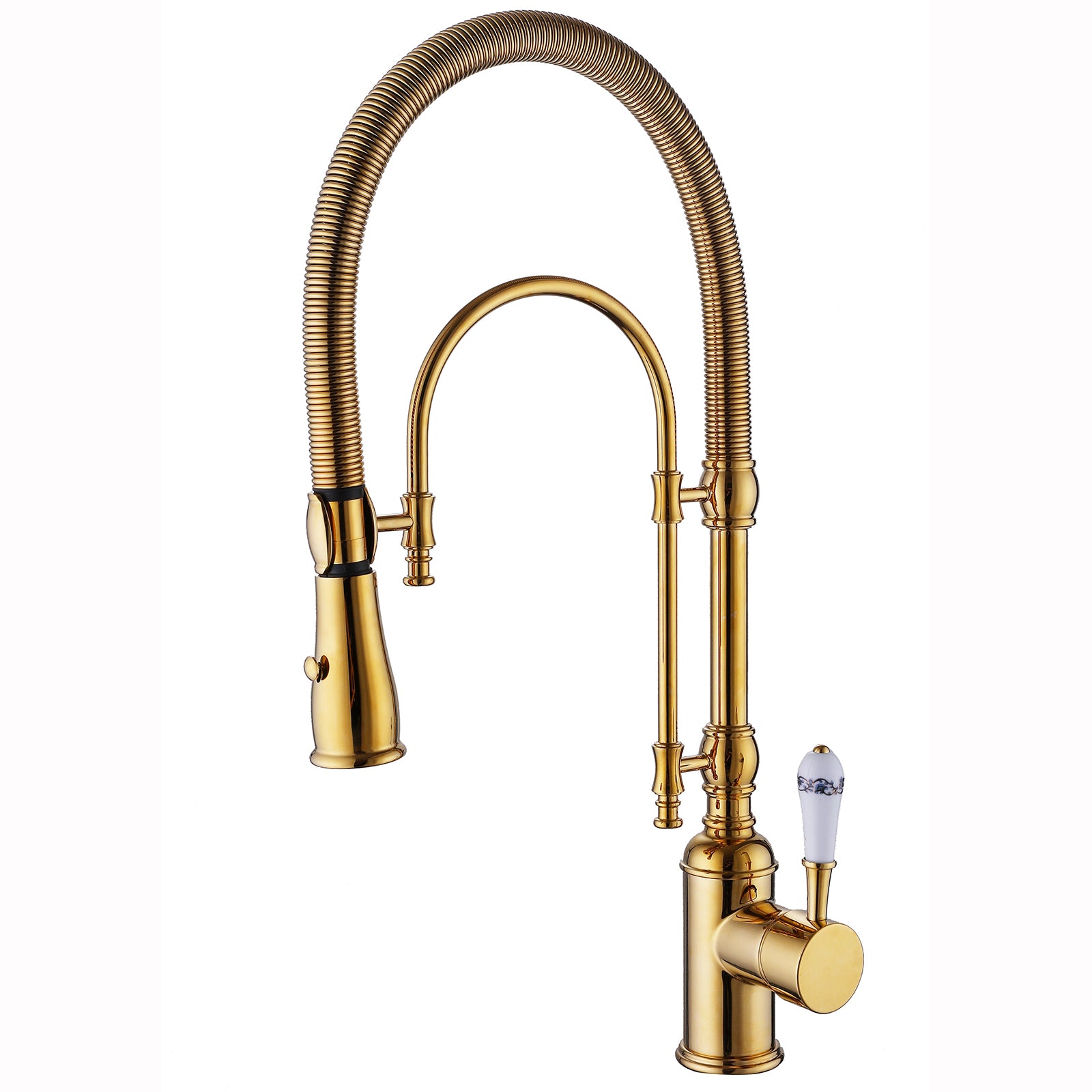 Brushed Gold Single-Handle Spring Tube Pull-Down Sprayer Kitchen Faucet