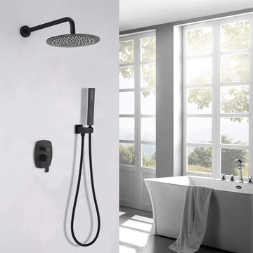 Boyel Living Classic Round Shower System 10 in. Wall Mounted Dual Shower Heads in Matte Black