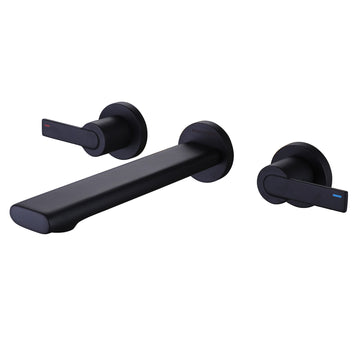 2 Double Handle Wall Mounted Bathroom Kitchen Faucet Basin  in Matte Black