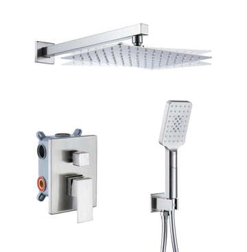 3-Spray Patterns with 2.5 GPM 8 in. Wall Mount Dual Shower Heads with Valve Included in Brushed Nickel