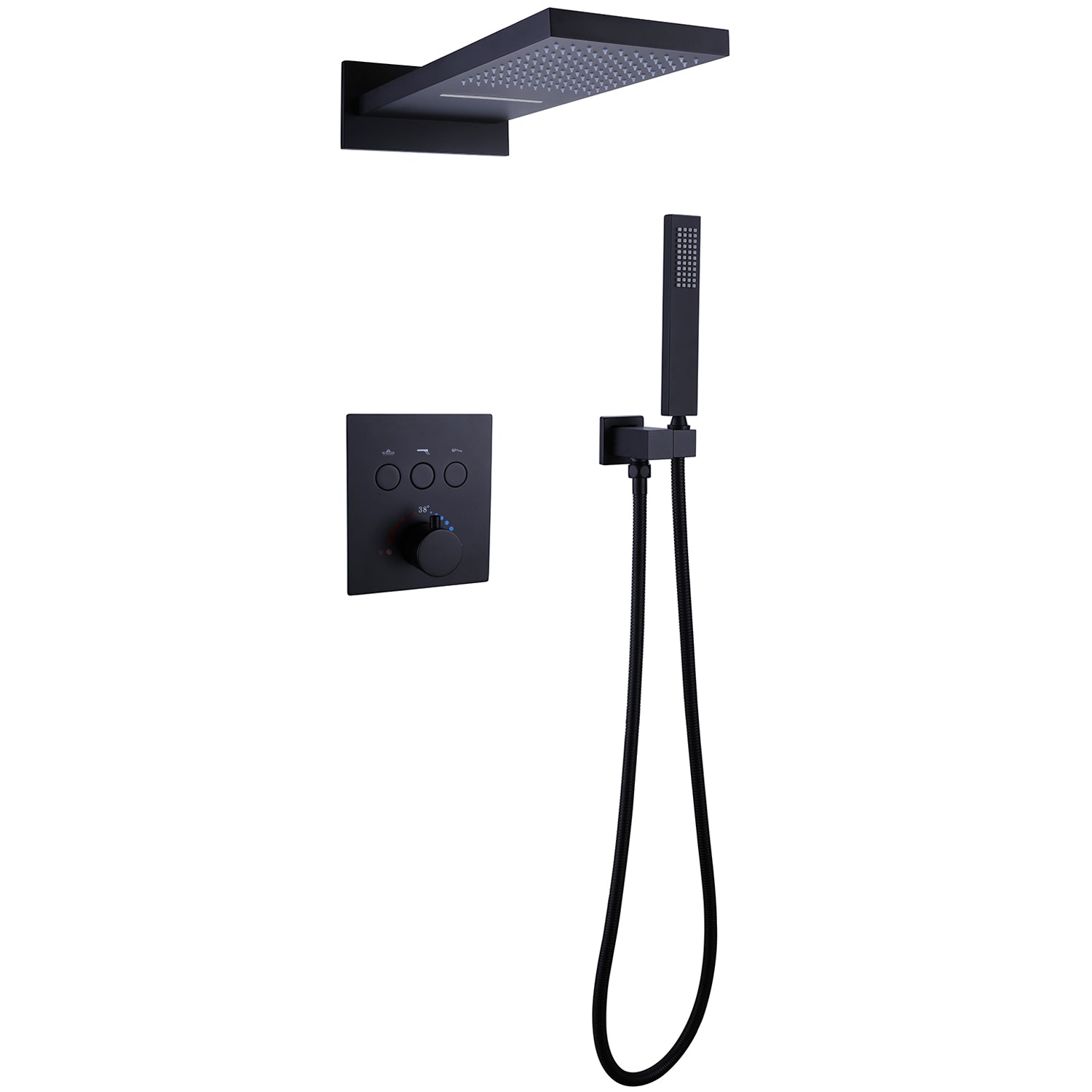 2-Spray Patterns 2 GPM 10 in. Wall Mount Dual Shower Heads and Handheld Shower with Pressure Balance Valve in Black