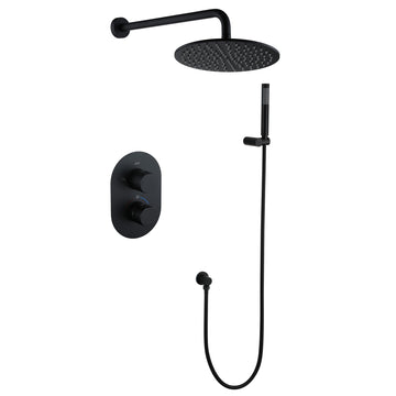 2-Function Wall-Mounted Bathroom Shower Faucets Set with Round Shower Head and 1.5GPM Handheld Shower (Matte Black)