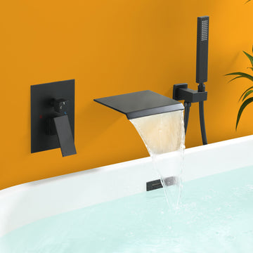 Matte Black 1-Handle Wall Mount Waterfall Bathtub Faucet with Hand Shower