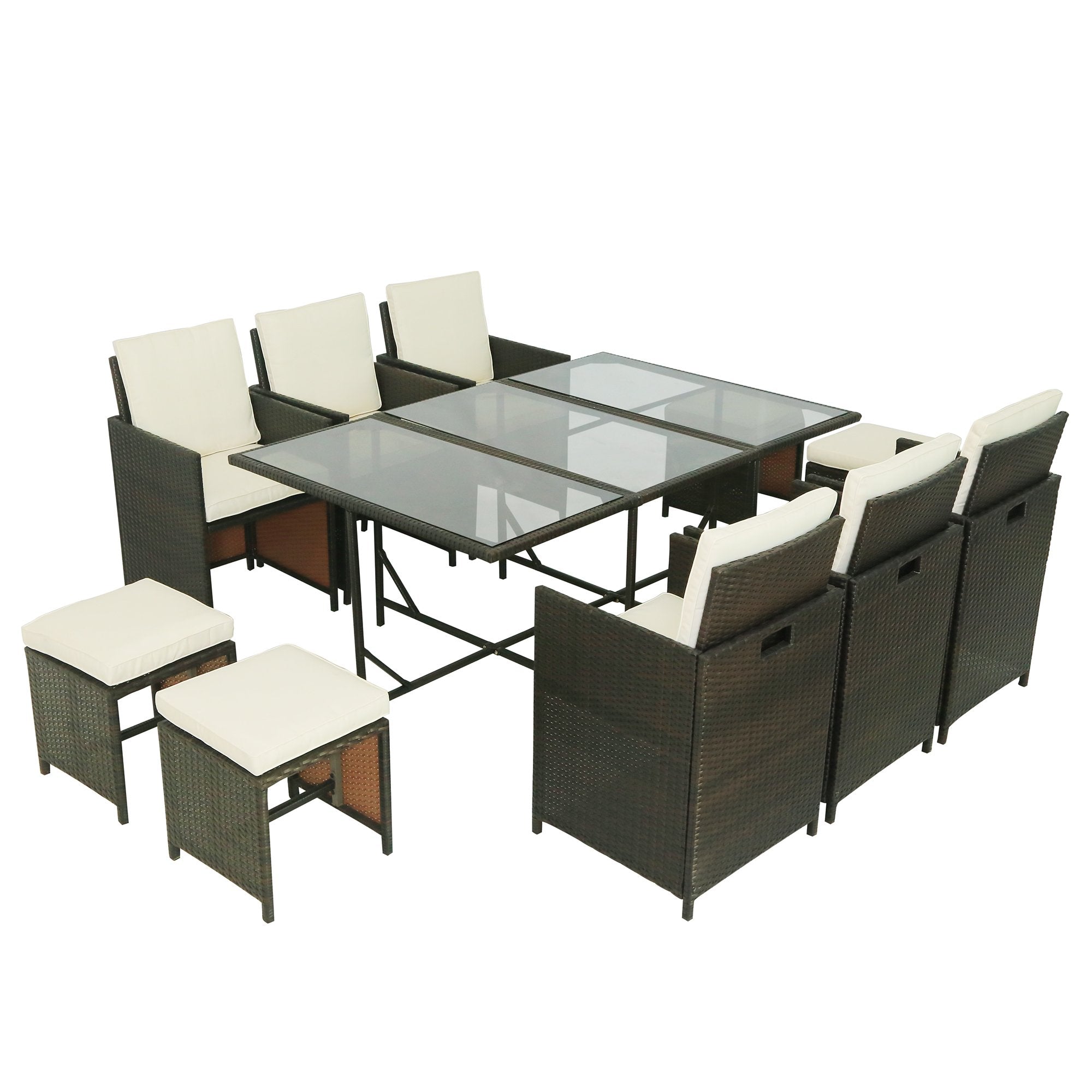 11-Piece Outdoor Rattan Wicker Patio Dining Table Set Garden Outdoor Patio Furniture Sets
