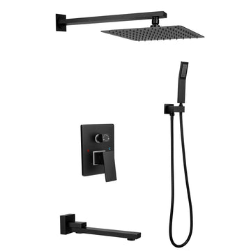10 in. Complete Shower Head System with Bath Tub Faucet and Rough-in Valve in Matte Black