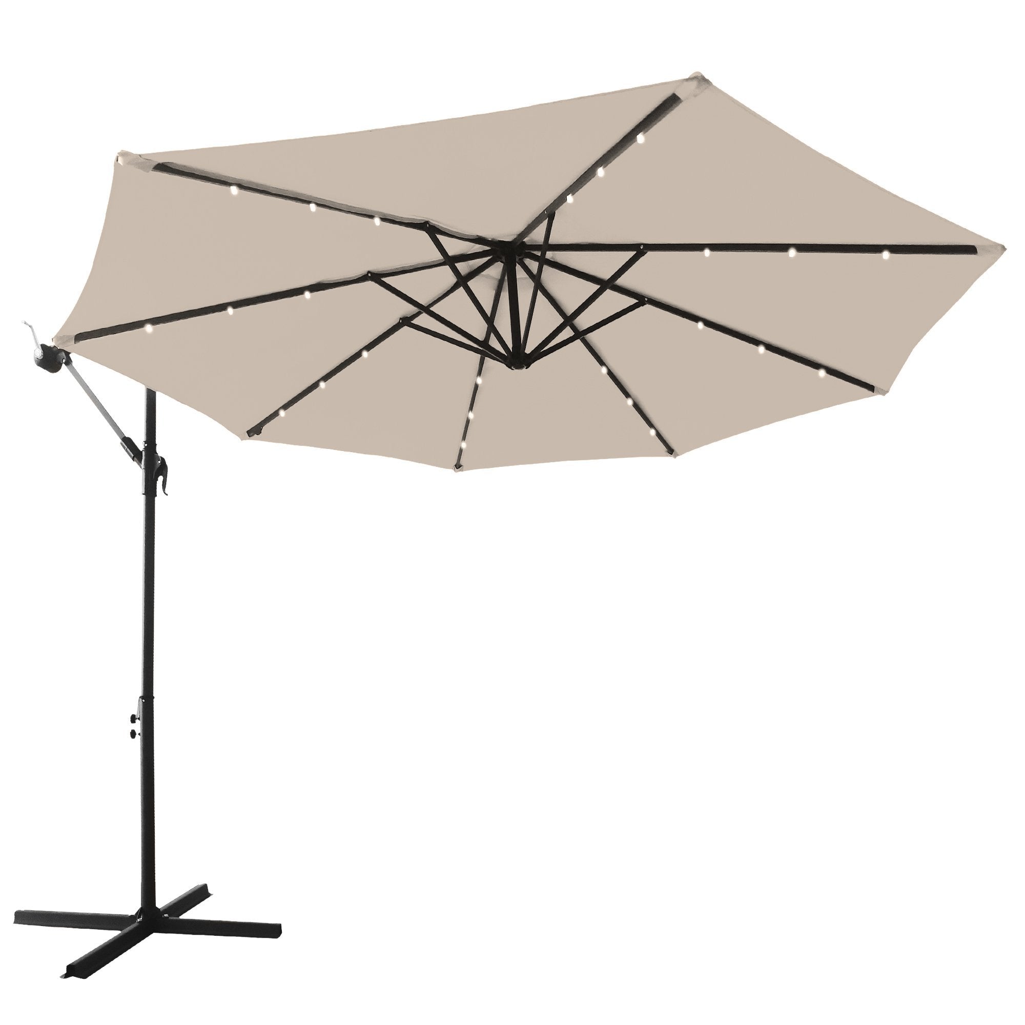 10FT Patio Offset Lighted Hanging Cantilever Umbrella for Backyard,Poolside, Garden and Lawn