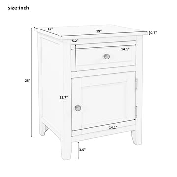 1 Drawer End Table Solid Wood, with 1 Cabinet