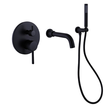 2-Handle Wall Mount Tub and Shower Faucet with Hand Shower in Black Valve Included