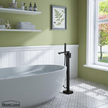 2-Handle Freestanding Bathtub Faucet with Handheld Shower in Matte Black