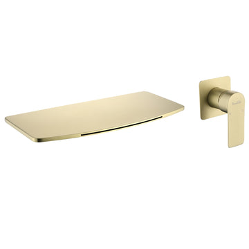 Brushed Gold Waterfall Bathroom Sink Faucet 1- Handle Wall Mount Lavatory Faucet Mixer Tap Solid Brass
