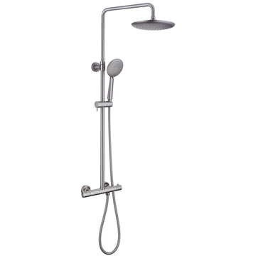 2 Function Wall Mount Round Thermostatic Rain Shower System in Brushed Nickel
