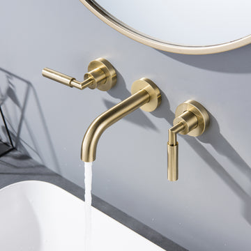 Boyel Living Modern Three Hole Two-Handles Brass Wall Mount Faucet in Brushed Gold
