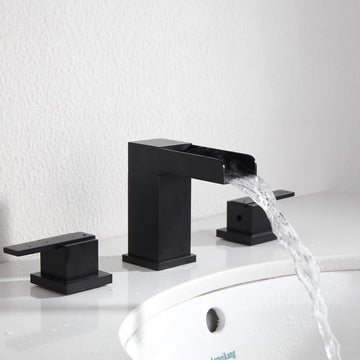 8 in. Widespread Waterfall 2-Handle Bathroom Faucet in Matte Black