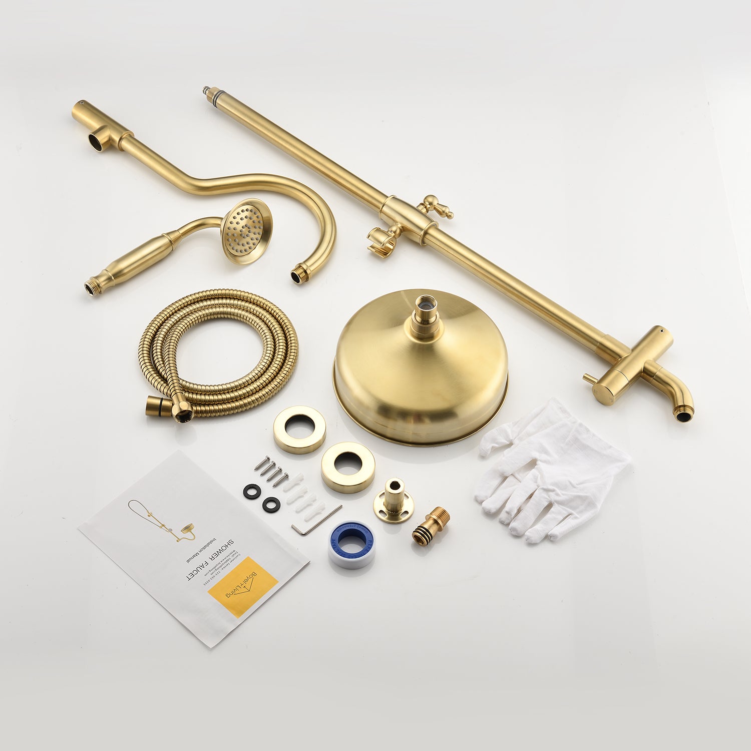 Boyel Living 8 in. Wall Mount Dual Shower Heads in Brushed Gold Packing List