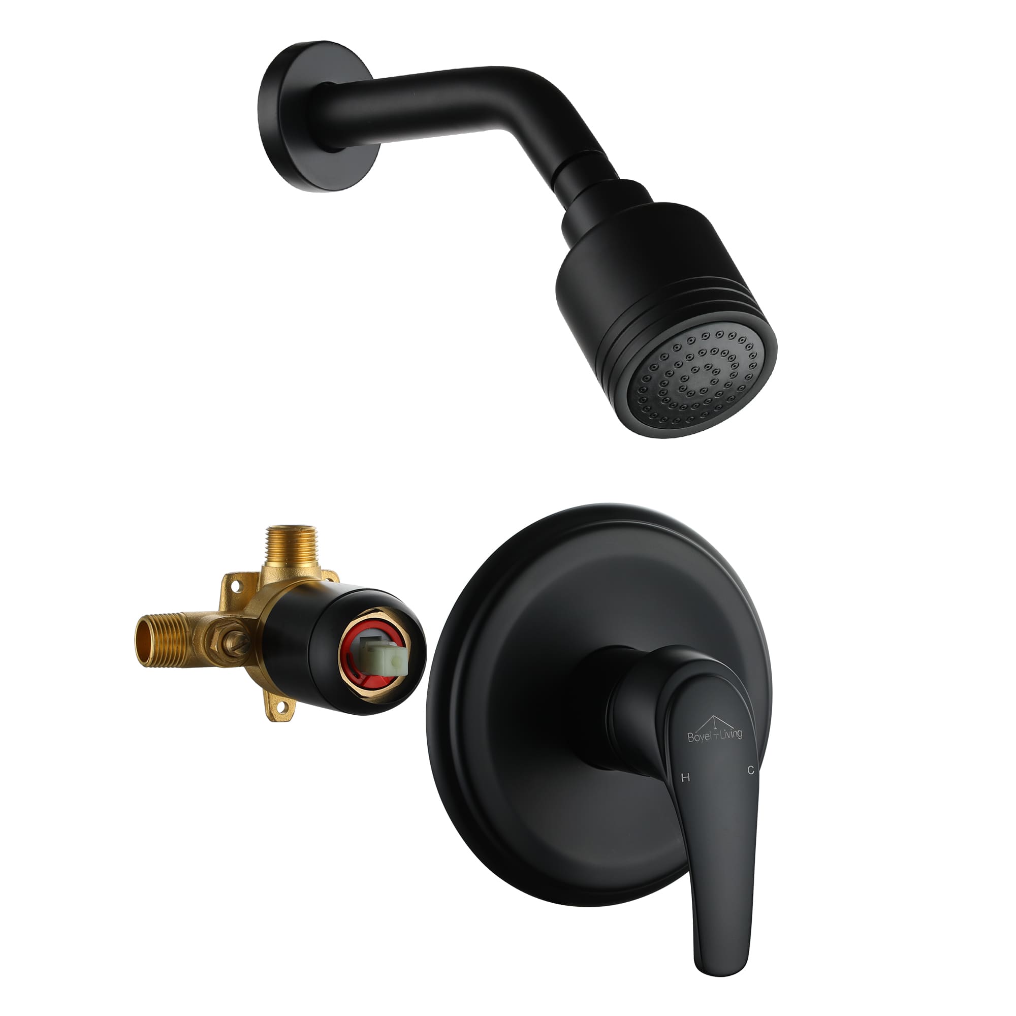 Boyel Living 1-Spray Patterns with 4.1 GPM 2.52 in. Wall Mount Rain Fixed Shower Head with Single Lever Handle in Matte Black