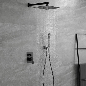 Boyel Living 12 in. Wall Mounted Dual Shower Heads with Rough-In Valve Body and Trim in Matte Black