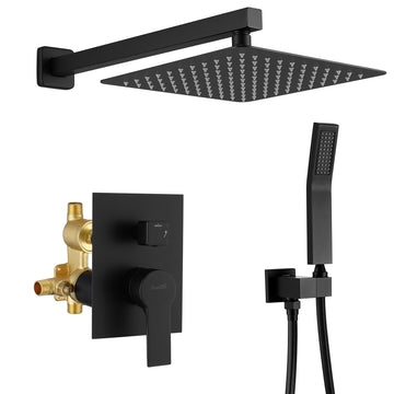 1-Spray Patterns with 2.66 GPM 10 in. Wall Mount Dual Shower Heads with Rough-In Valve Body and Trim in Matte Black