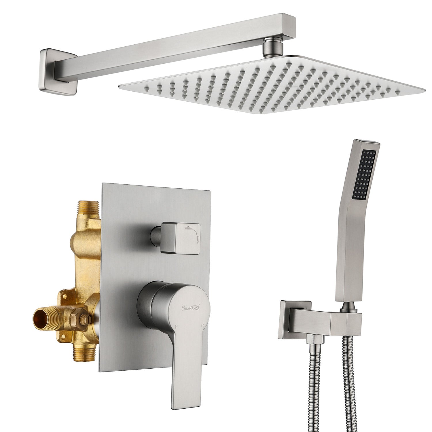 Boyel Living 1-Spray Patterns with 2.66 GPM 10 in. Wall Mount Dual Shower Heads with Rough-In Valve Body and Trim in Brushed Nickel