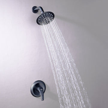 Boyel Living 6-Spray Patterns with 2.1 GPM 6 in. Wall Mount Rain Fixed Shower Head with Single Lever Handle and Valve in Matte Black