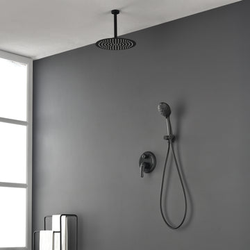 Boyel Living 12 in. Ceiling Mount Dual Shower Heads with Valve Included in Matte Black/Brushed Gold