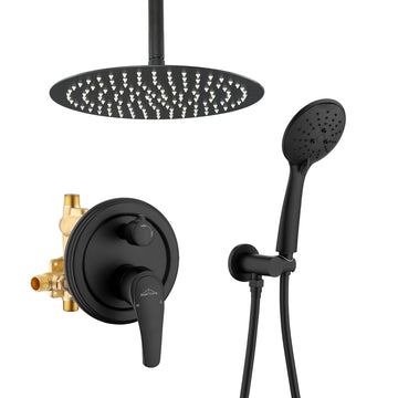 Boyel Living 12 in. Ceiling Mount Dual Shower Heads with Valve Included in Matte Black/Brushed Gold