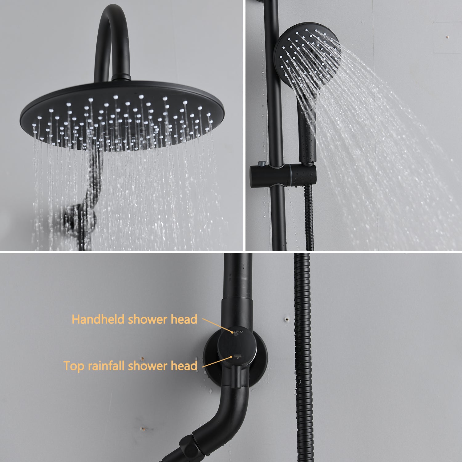 Wall Mount Dual Shower Heads with 3-Spray Patterns Handheld Shower