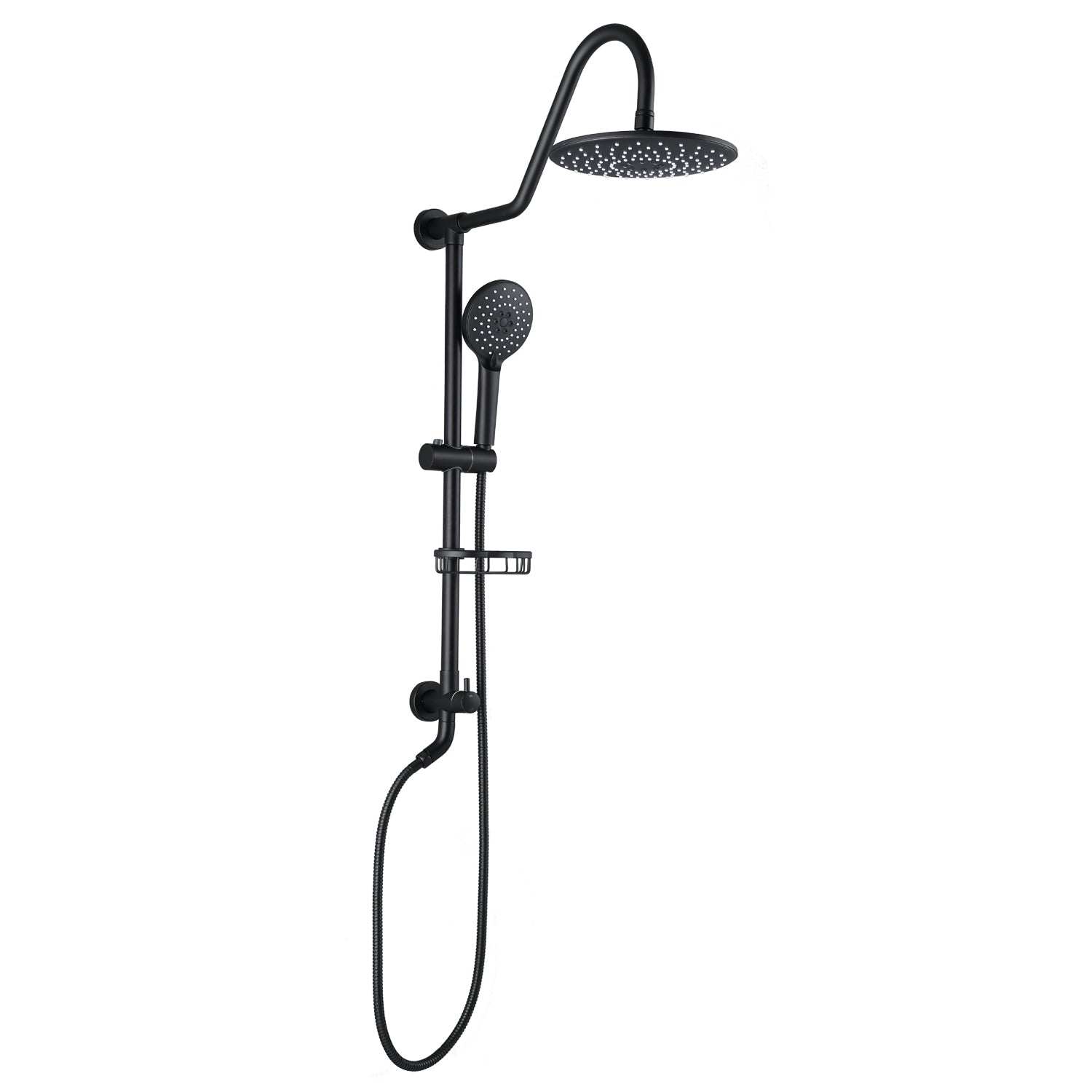 Boyel Living 2.5 GPM 10 in. Wall Mount Dual Shower Heads with 3-Spray Patterns Handheld Shower and Soap Dish in Matte Black - Mixing Valve Not Included