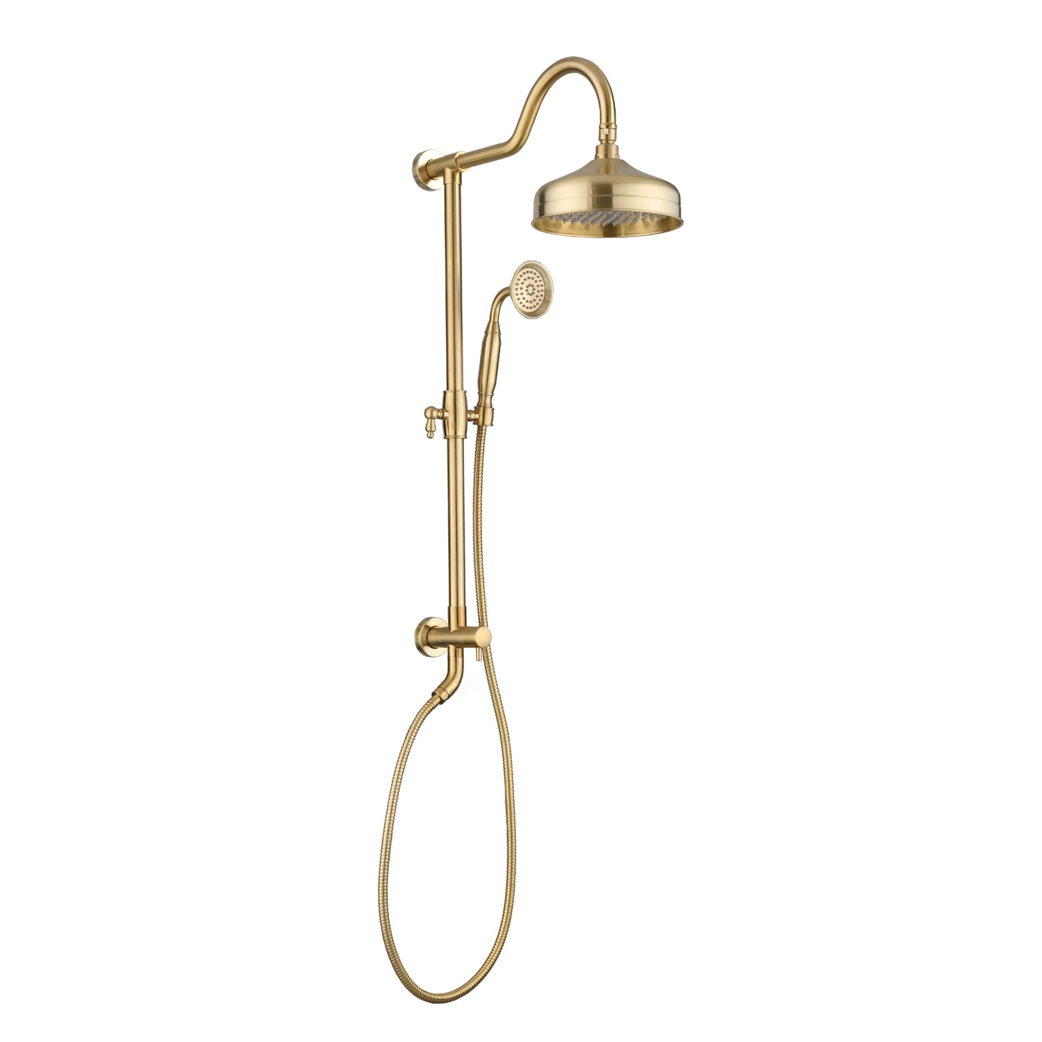 Boyel Living 2.5 GPM 8 in. Wall Mount Dual Shower Heads with 3-Spray Patterns Handheld Shower - Mixing Valve Not Included in Brushed Gold