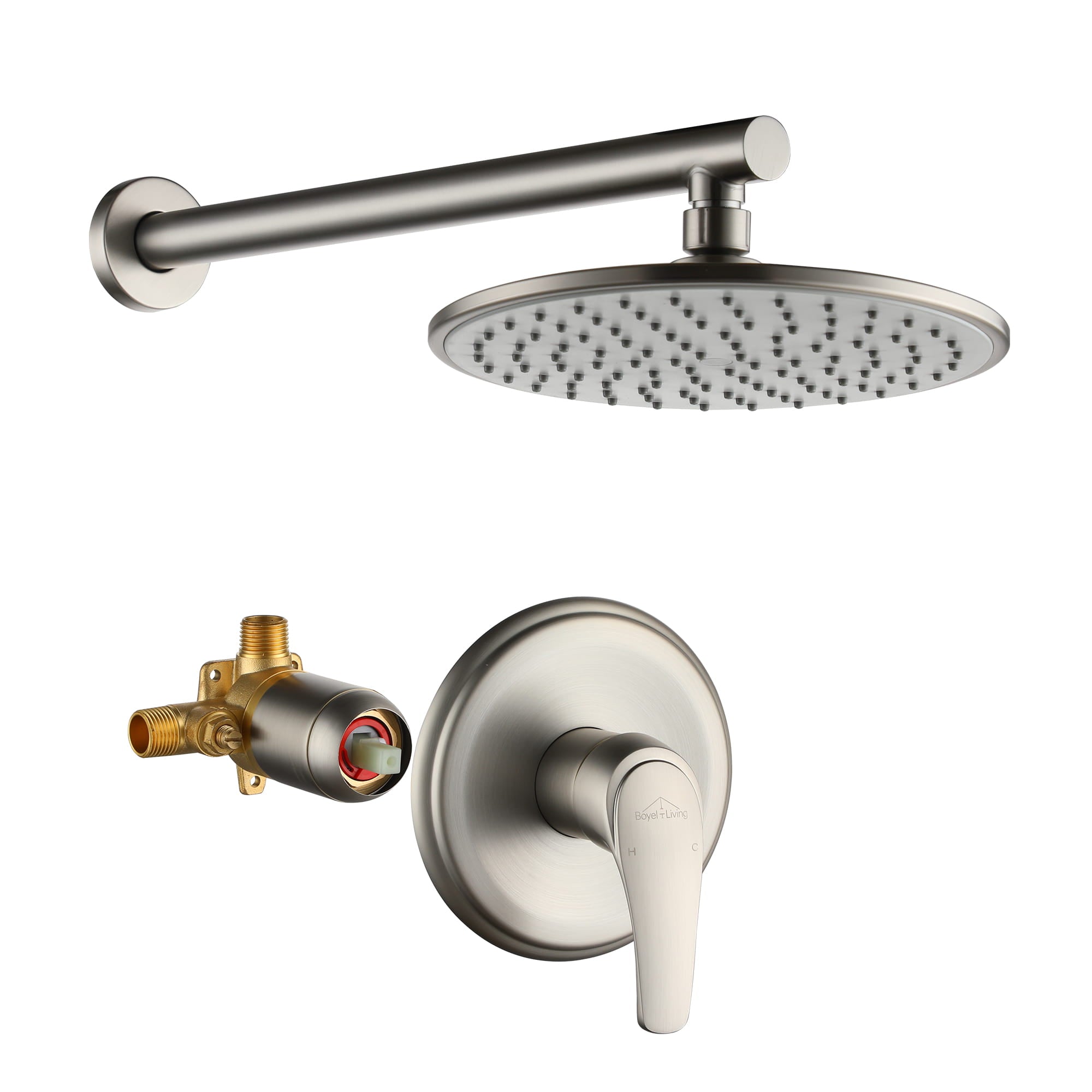 Boyel Living 1-Spray Patterns with 3.4 GPM 9 in. Wall Mount Rain Fixed Shower Head with Single Lever Handle and Valve