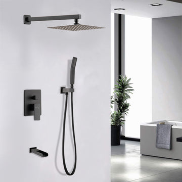 Boyel Living 10 in. Single-Handle Shower System with Handheld Shower and Waterfall Tub Spout in Matte Black
