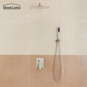 Boyel Living 12 In. Wall Mounted Dual Shower Heads, Shower System with Handheld in Brushed Nickel