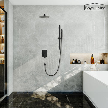 Boyel Living 2.5 GPM Wall Mount Rain Dual Shower Heads, Shower System in Matte Black 10/12 in.