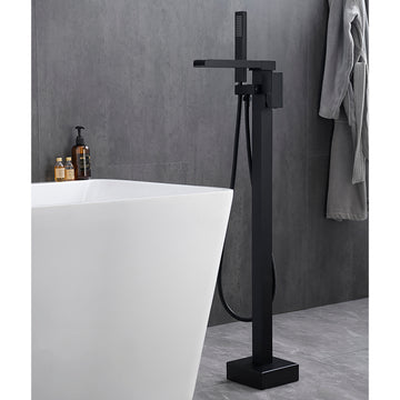 Boyel Living Freestanding Single Handle Bathtub Faucet Filler with Handshower Floor Mounted in Matte Black