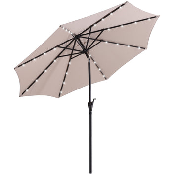 9Ft Patio Cast Aluminum Umbrella with 32 LED Solar Lights