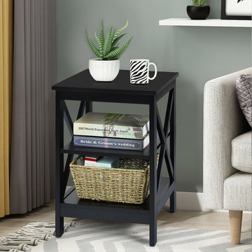 3-Tier Nightstand End Table with X Design Storage