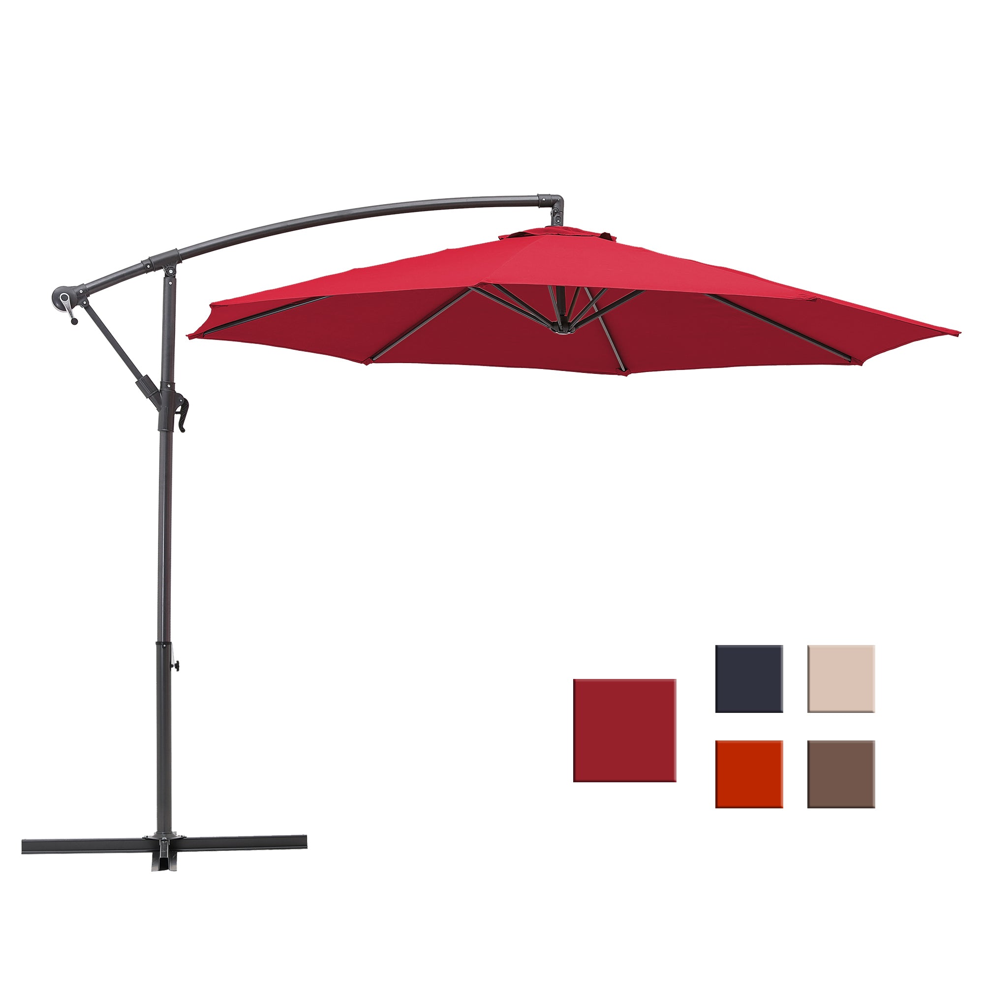 10-Ft Banana Hanging Patio Umbrella with Cross Base(Burgundy)