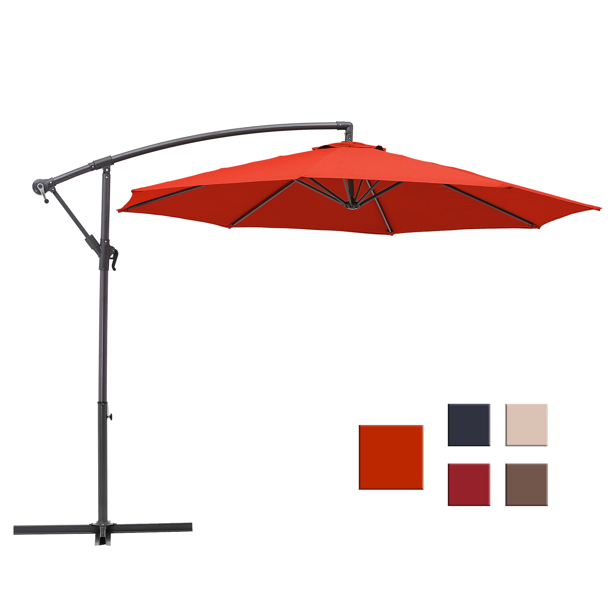 10-Ft Banana Hanging Patio Umbrella with Cross Base(Orange)