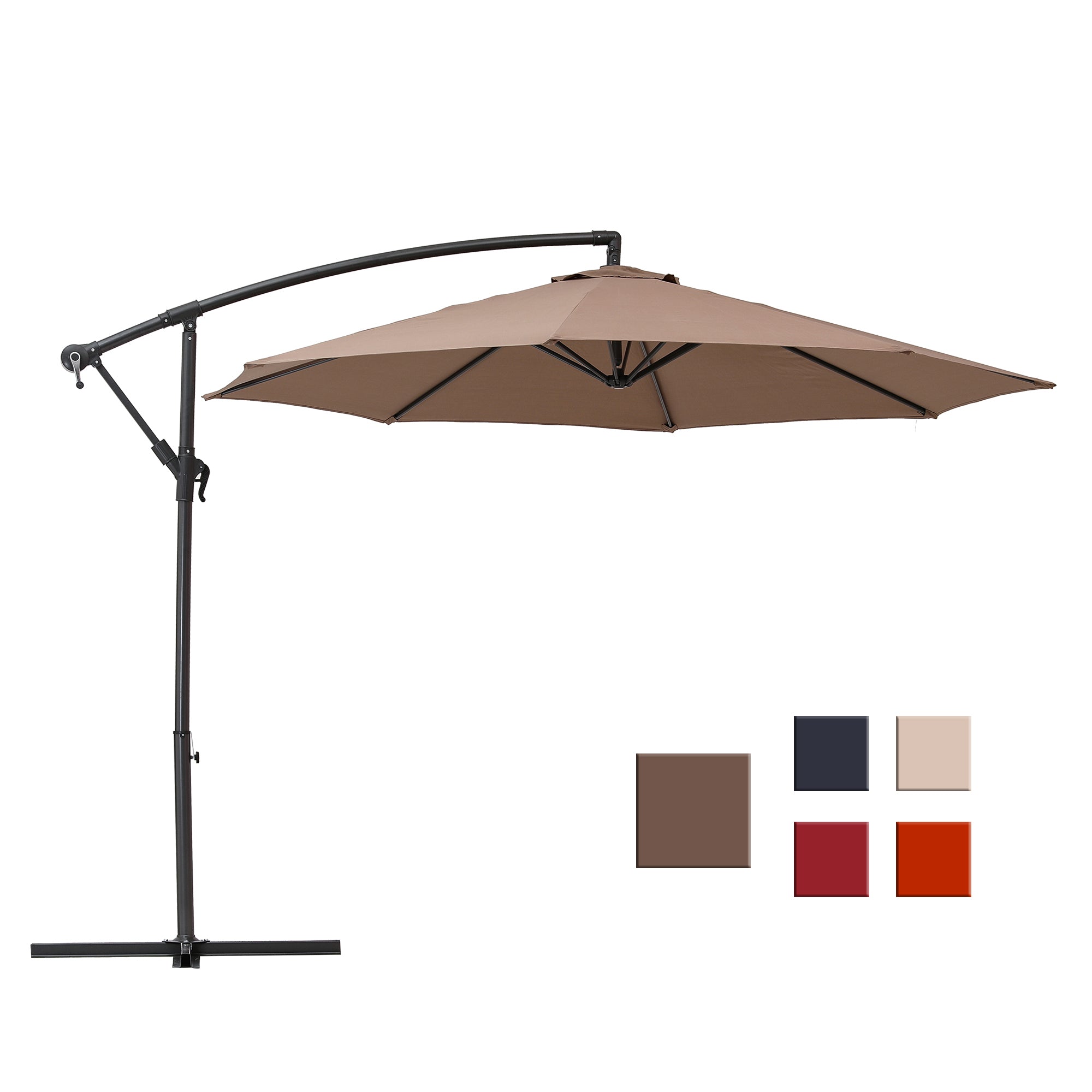 10-Ft Banana Hanging Patio Umbrella with Cross Base(Tan)