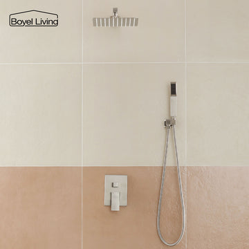 Boyel Living Wall Mounted Shower System with 10 in. Square Rainfall Shower head and Handheld Shower Head Set, Brushed Nickel